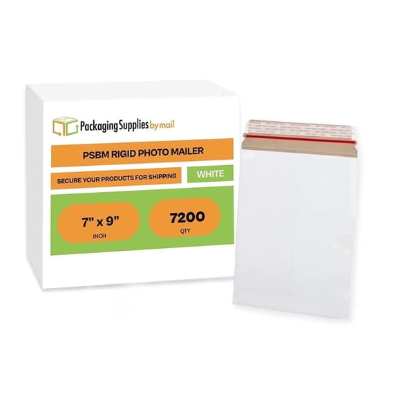 PSBM White Rigid Mailers 7" x 9" Self Adhesive Tamper-Water Proof Mailers 7200 Pcs Ideal for Art and Documents