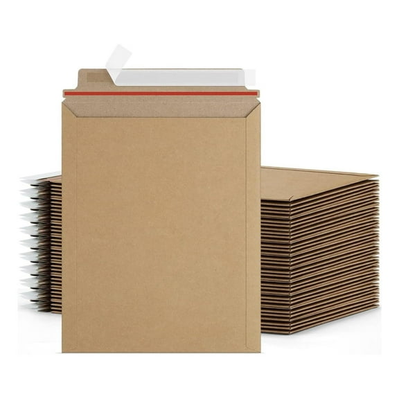 PSBM Rigid Mailers, 7x9 Inch, 100 Pack, Brown Cardboard Shipping Envelopes for Photo & Document, Self Seal