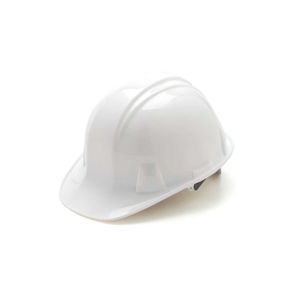 PSBM Safety Hard Hat White 2 Pc Cap Style Ridgeline, Meets ANSI Z89.1 Ratchet Adjustable for Industrial, Job Site Protection