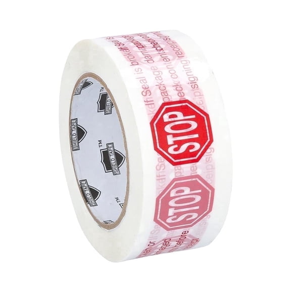PSBM White Stop Sign Printed Tape, 2.83 Inch x 110 Yards, 48 Rolls, Red/White, 2 Mil Ideal for Fragile Materials, Box Sealing Use