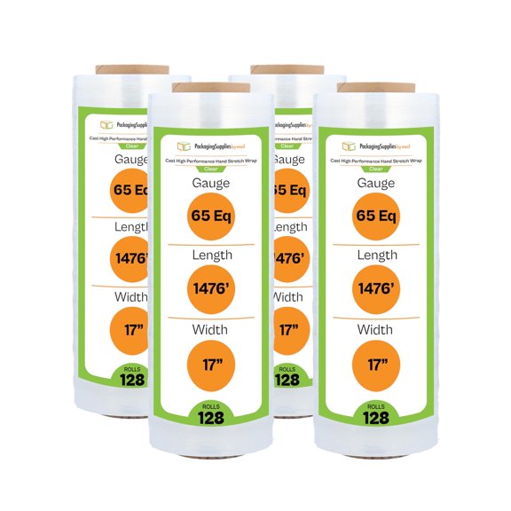 PSBM High Performance Stretch Wrap 17 Inch x 1476 Feet 128 Rolls 36 Gauge Shrink Film for Moving Packing Pallets