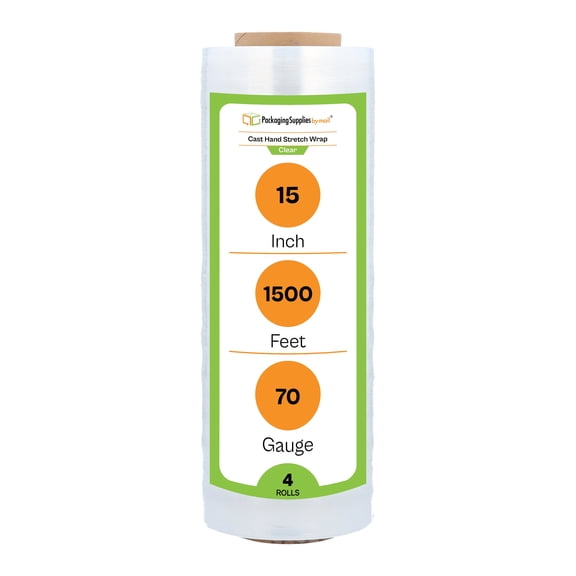 PSBM Stretch Wrap 15 Inch x 1500 Feet 70 Gauge 4 Rolls Clear Plastic Cast Hand Shrink Film for Packaging Moving Packing Pallets