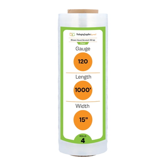 PSBM Blown Stretch Wrap, 4 Rolls 15 Inch x 1000 Feet 120 Gauge Heavy Duty Clear Plastic Wrap Industrial Strength Shrink Film for Moving, Packing & Shipping