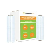 PSBM Hand Stretch Wrap 16" x 1500' 4 Rolls 45 Gauge Clear Plastic Shrink Film for Moving Packing and Wrapping
