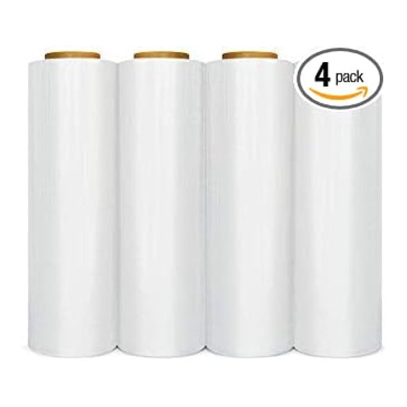 PSBM Stretch Wrap, 4 Pack, 18 Inch x 1000 Feet, 120 Gauge, Clear Plastic Cling, Blown Hand Stretch Film Rolls for Packaging Moving Packing Pallets