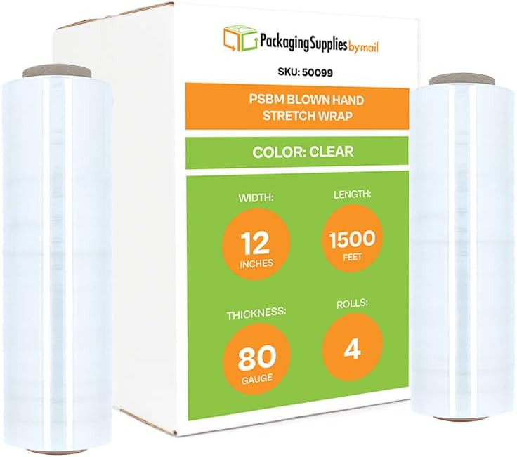 PSBM Stretch Wrap, 4 Rolls, 18 Inch x 2000 Feet, 60 Gauge, Clear