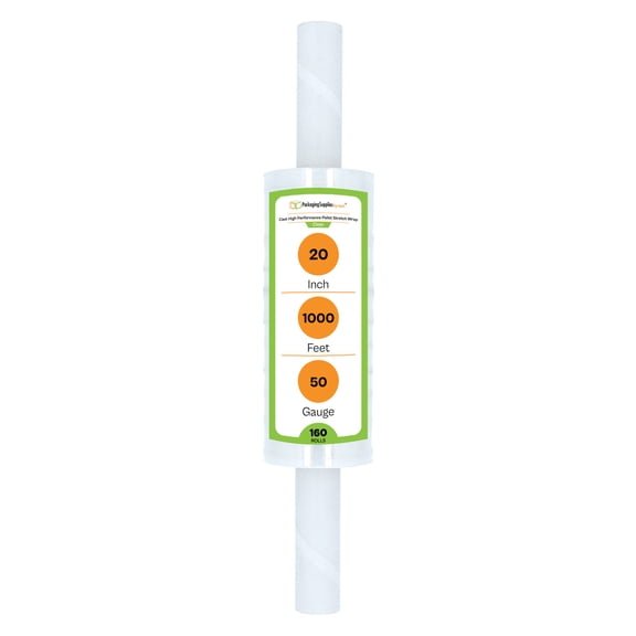 PSBM Stretch Wrap with Extended Core Handles 20 Inch x 1000 Feet 50 Gauge 160 Rolls Clear Plastic Shrink Film for Pallet Packaging