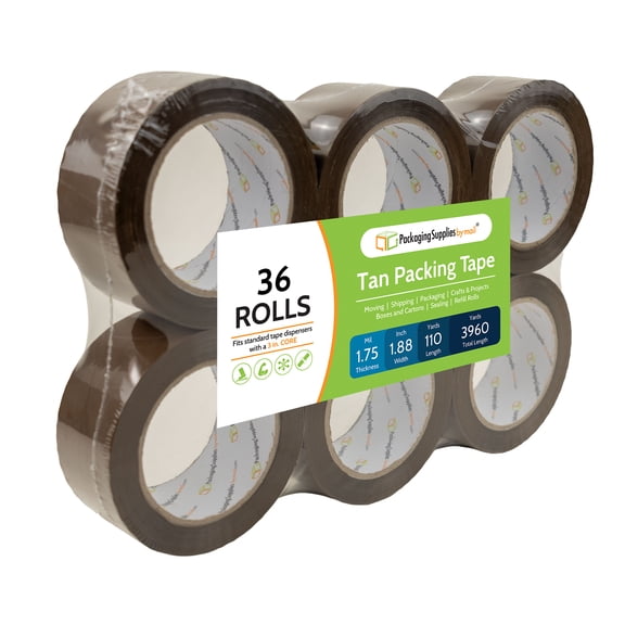 PSBM Tan Carton Sealing Tape 1.88 Inch x 110 Yards 36 Rolls 1.75 Mil Strong Adhesive for Packing & Shipping