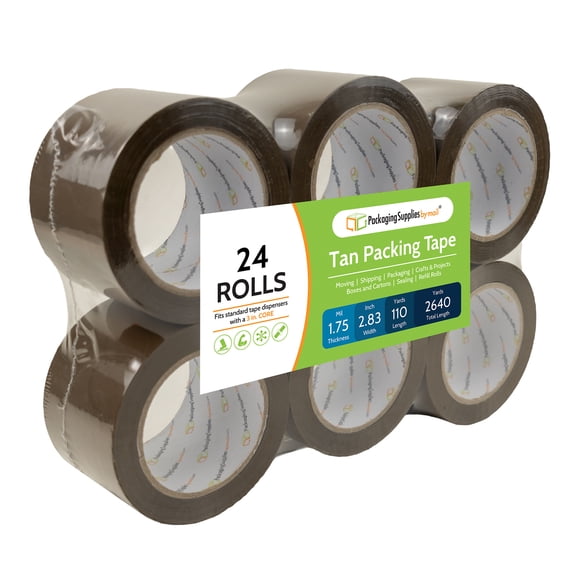 PSBM Tan Acrylic Packaging Tape 2.83 Inch x 110 Yards 1.75 Mil 24 Rolls Strong Adhesive for Shipping and Moving