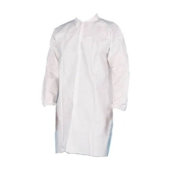 PSBM White Disposable Lab Coat, 4XL 50 Pack – Microporous Protective Gown with 4 Button Snaps and Elastic Wrists, Pocket-Free Design for Food Processing & Industrial Use