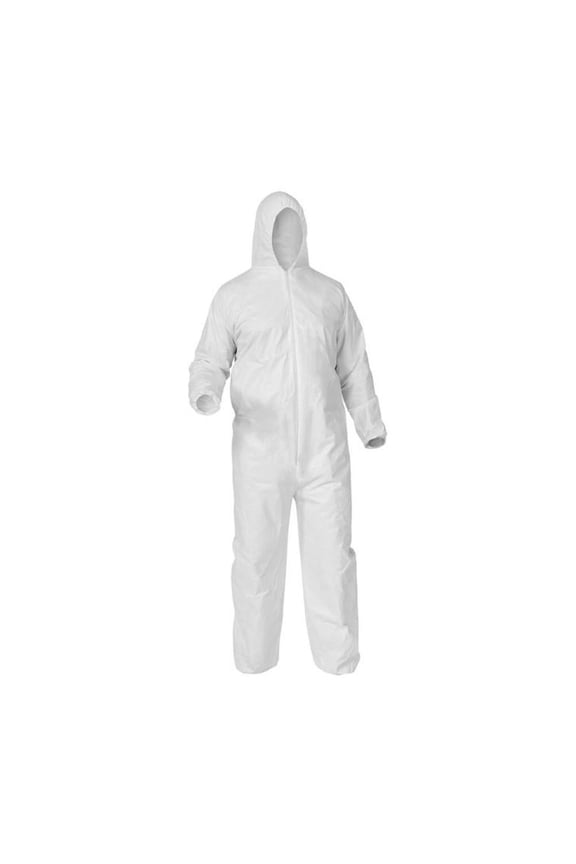 PSBM White Disposable Protective Coveralls, Single-Use Microporous Fabric with Front Zipper, 25 pieces