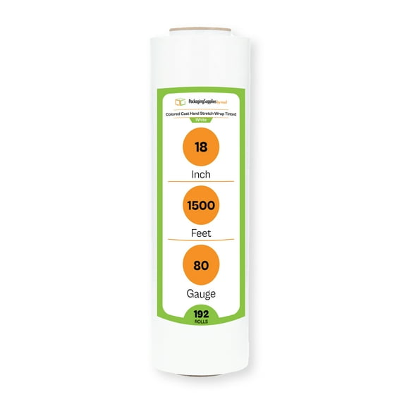 PSBM White Hand Stretch Wrap 18" x 1500' 192 Rolls 80 Gauge Strong Film for Packing Pallets and Boxes