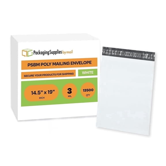 PSBM White Poly Mailers 13500 Pcs 14.5" x 19" 3 Mil Durable Self-Seal Lightweight Bags for Office Shipping Purpose