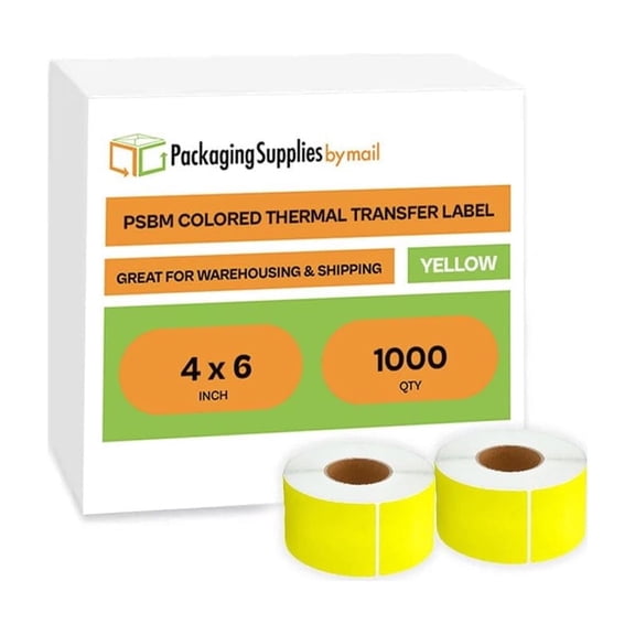 PSBM Yellow Thermal Transfer Labels 4x6 Inch 4000 Labels Ribbon Required for Shipping Branding and Organizing