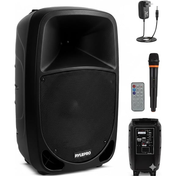 PSBT105A - 1000W Portable Bluetooth PA Speaker, 10'' Subwoofer, UHF Wireless Mic, MP3/USB/SD, Rechargeable Battery, LED Battery Indicator Lights, Black