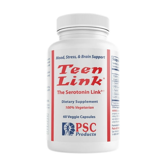 Teen Link Mood Support for Teens with 5-HTP, GABA & Tyrosine, 60 Capsules