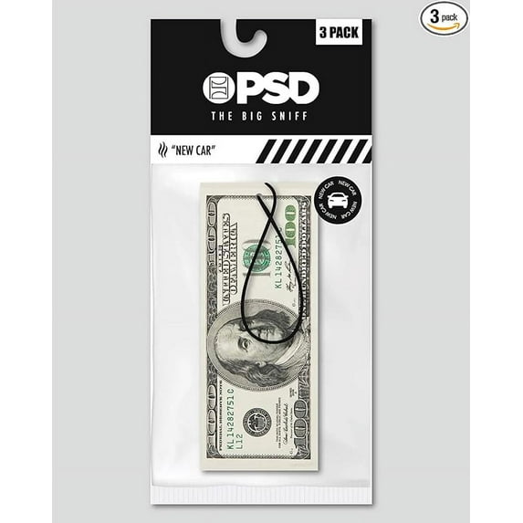 PSD 100 Dollar Bill 3 Pack Air Freshener "NEW CAR SCENT"