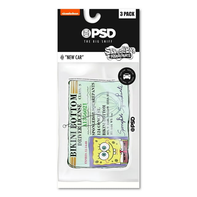 PSD Big Sniff, Hanging Air Fresheners Sponge Bob Square Pants Driver's License 3 Pack with New