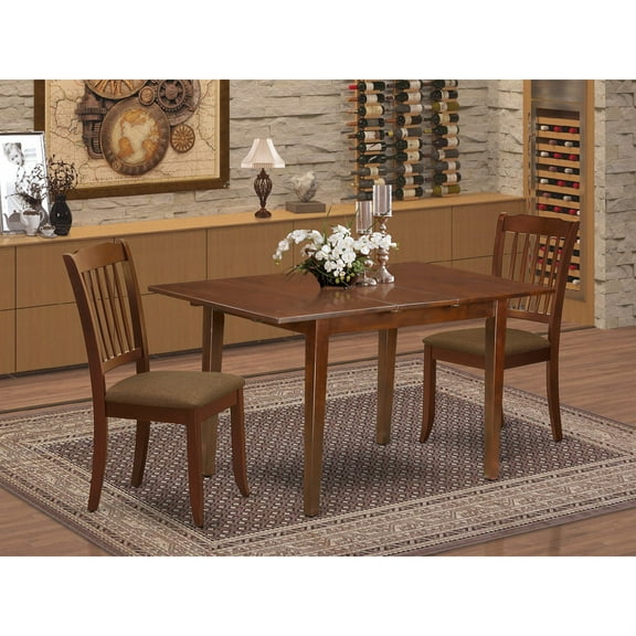 PSDA3-MAH-C 3Pc Dinette Set Includes a Rectangular Kitchen Table with Butterfly Leaf and Two Vertical Slatted Microfiber Seat Dining Chairs, Mahogany Finish