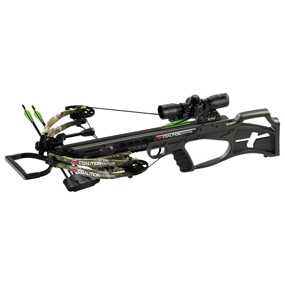 PSE Coalition Frontier Crossbow Package, 380 FPS, 4x32mm Illuminated Scope, 3 Carbon Bolts, Quiver, Anti-Dry Fire (01318KA)