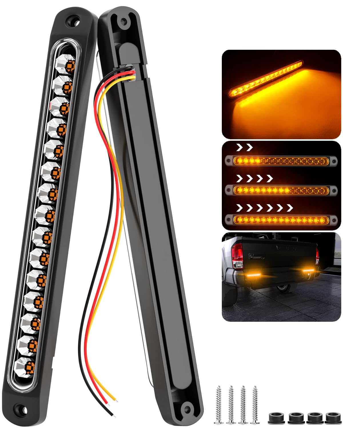 PSEQT 10" 15 LED AIF4 Trailer Identification Tail Lights Bar Amber