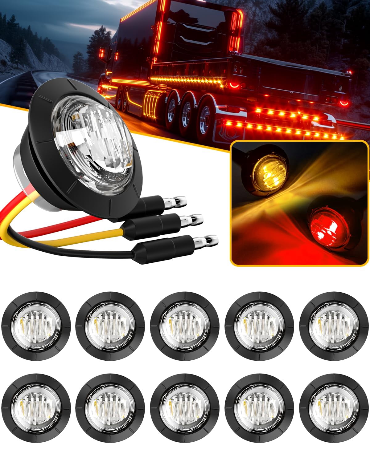 Lumière Remorque Led UTV/ATV Turn Signal Kit W/ 10pc 3/4" Round Amber Trailer Side Marker Lights - Foto 10