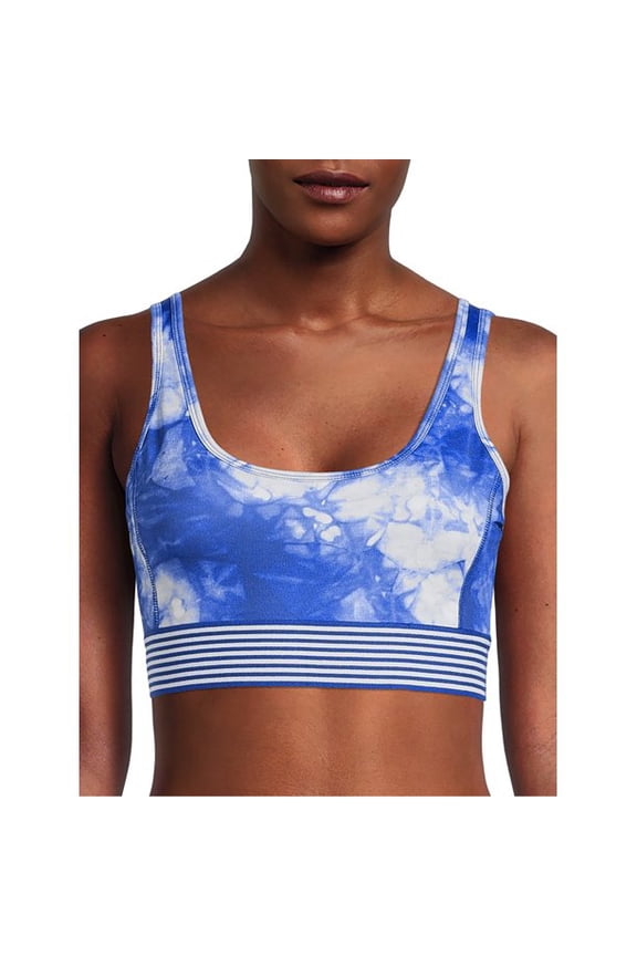 BTM Compression Fit Ribbed Waistband Printed Bra Top(Women) Size: L Moisture Wicking