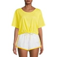 thumbnail image 1 of PSK Collective Mesh FabricTie Front Drawstring Breathable Short Sleeve Top(Women) Size: XS, 1 of 3