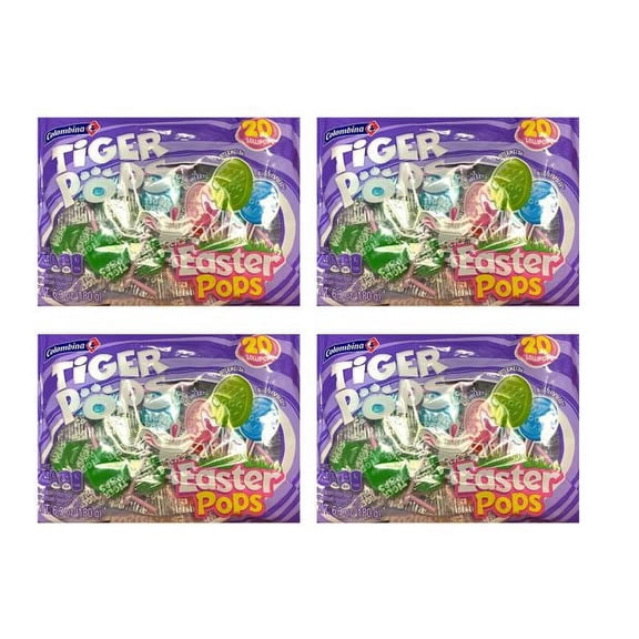 PSLLC Columbina Easter Pops Tiger Pops Individually Wrapped Lollipops Assorted Flavors 6.3 oz Bag, 20 ct. (4 pack)