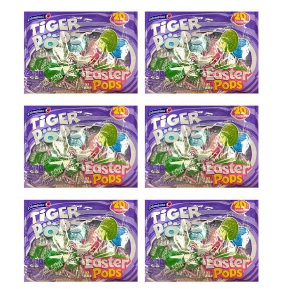 PSLLC Columbina Easter Pops Tiger Pops Individually Wrapped Lollipops Assorted Flavors 6.3 oz Bag, 20 ct. (6 packs)
