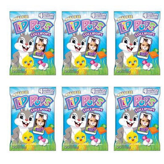 PSLLC Easter Kissy Lip Lollipops Take A Selfie Lollipops - Bunny and Chick Lips Toy Basket Stuffers for Kids, One Bag Includes Four Mini Pops Individually Wrapped (6 Pack)