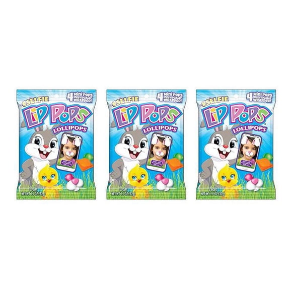 PSLLC Easter Kissy Lip Lollipops Take A Selfie Lollipops - Bunny and Chick Lips Toy Basket Stuffers for Kids, One Bag Includes Four Mini Pops Individually Wrapped (3 Pack)