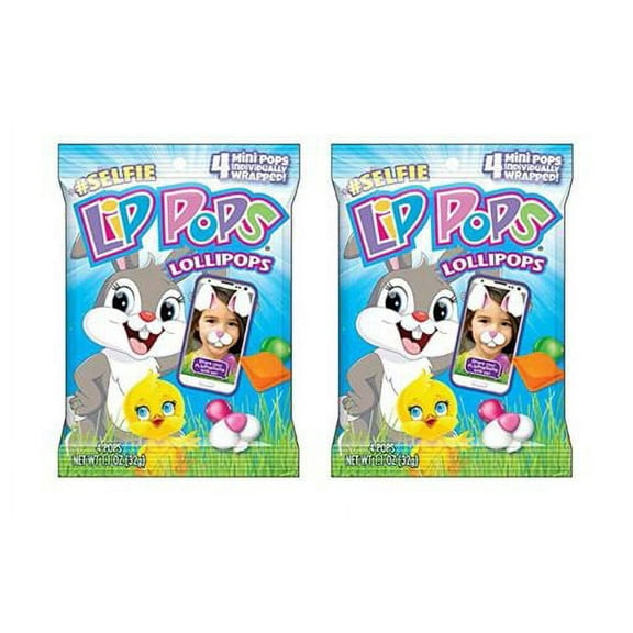 PSLLC Easter Kissy Lip Lollipops Take A Selfie Lollipops - Bunny and Chick Lips Toy Basket Stuffers for Kids, One Bag Includes Four Mini Pops Individually Wrapped (2 Pack)