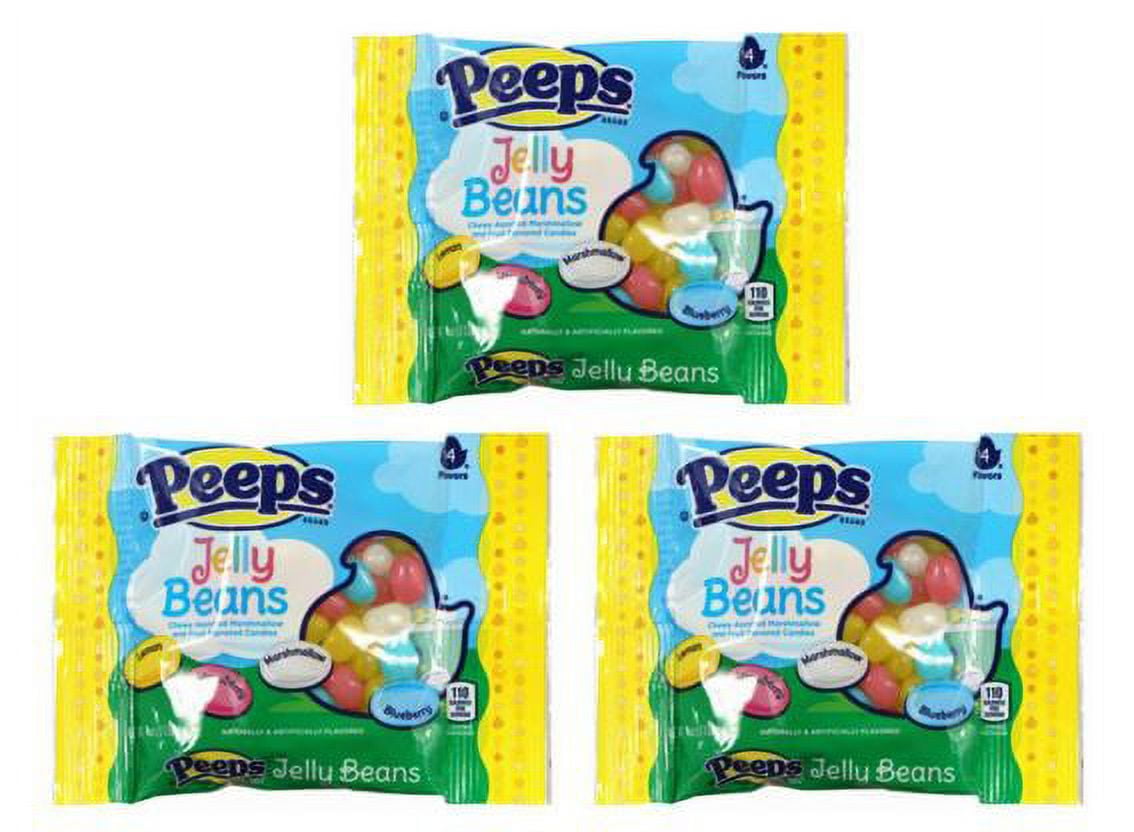 PSLLC Easter Peeps Jelly Beans Candy Candies Includes 4 Flavors: Lemon, Strawberry, Marshmallow, Blueberry - 4oz. (3 pack)