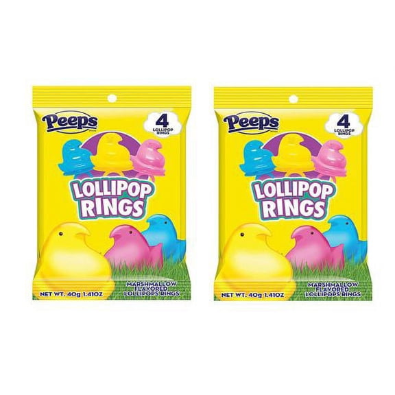 PSLLC Easter Peeps Lollipop Rings - New 2022 Limited Edition; Comes in: Pink, Blue, and Yellow. Individually Wrapped Ring Lollipops, Easter Egg and Basket Stuffers, (2 Pack 8 Ring Pops)