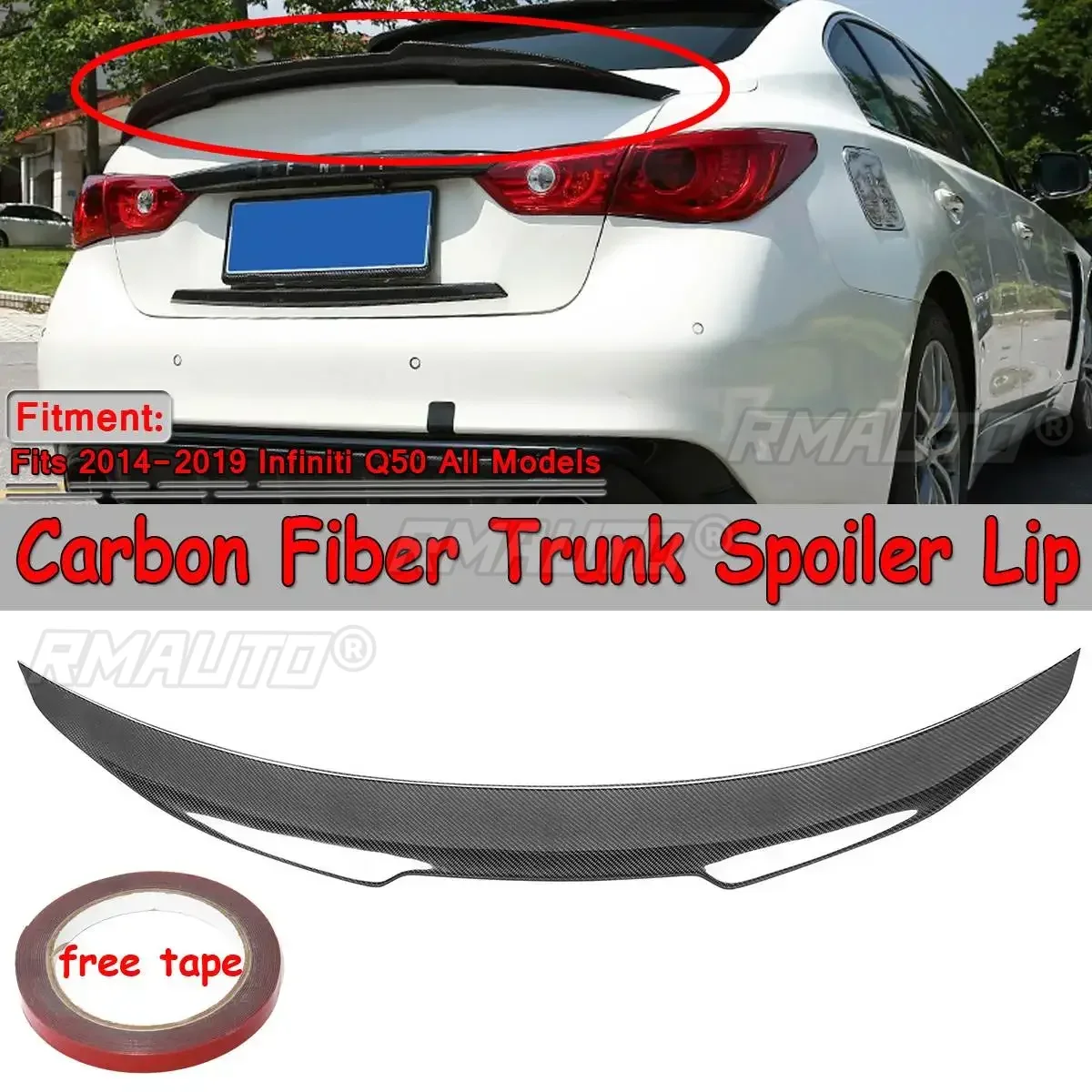Gloss Black PSM Style High Kick Rear Trunk Spoiler For Infiniti Q50 2014-2024 - No Drilling