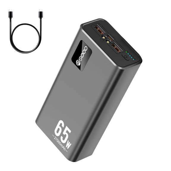 PSOOO Portable Charger 27000mAh 65W PD Fast Charging Power Bank, 3-Port External Battery Pack with LED Flashlight, Compatible with iPhone, Samsung, MacBook, Tablet, Travel & Outdoor Use
