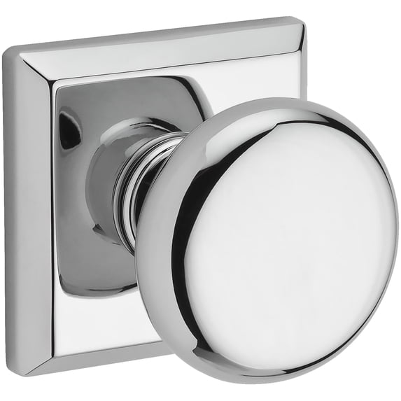 PSROUTSR260 Passage Round Knob and Traditional Square Rose with 6AL Latch and Dual Strike Bright Chrome Finish