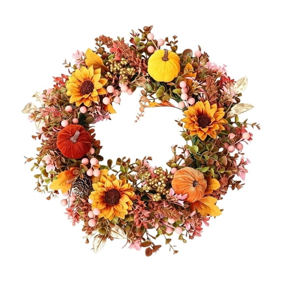 PSVFUJZ 18 Inch Fall Wreaths for Front Door, Thanksgiving Farmhouse Decor, Artificial Autumn Wreath with Flower Pumpkin Leaf for Thanksgiving Farmhouses Home Outdoor Indoor Decor