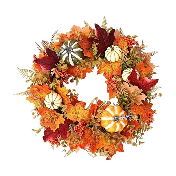 PSVFUJZ 18 Inch Fall Wreaths for Front Door, Thanksgiving Farmhouse Decor, Artificial Autumn Wreath with Pumpkin Maple Leaf for Thanksgiving Farmhouses Home Outdoor Indoor Decor