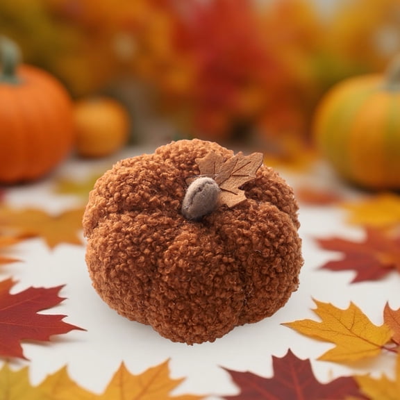 PSVFUJZ 3.7" Flocked Halloween Pumpkin Ornament, Soft Velvet Textured Mini Pumpkin for Fall Thanksgiving Tabletop Decor, Tiered Tray Mantel Shelf Centerpiece, 1 Pc