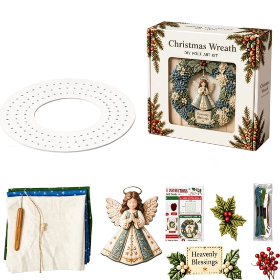 PSVFUJZ 3D Fabric Poke Wreath DIY Kit, Christmas Wreath DIY Kit for Adults, Beginner Friendly Holiday Craft Set, Soft Fabric Handmade Decor for Front Door Wall Window Fireplace Christmas Gift, D