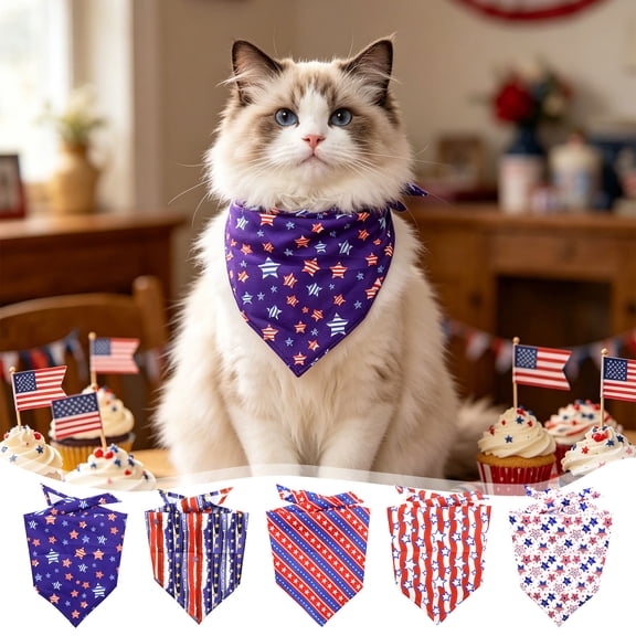 PSVFUJZ 4th of July Dog Bandanas,Patriotic American Flag Triangle Bibs Reversible Pet Scarf for Dogs and Cats Cute Holiday Costume Photo Prop for Small Medium Pets and General Daily Use