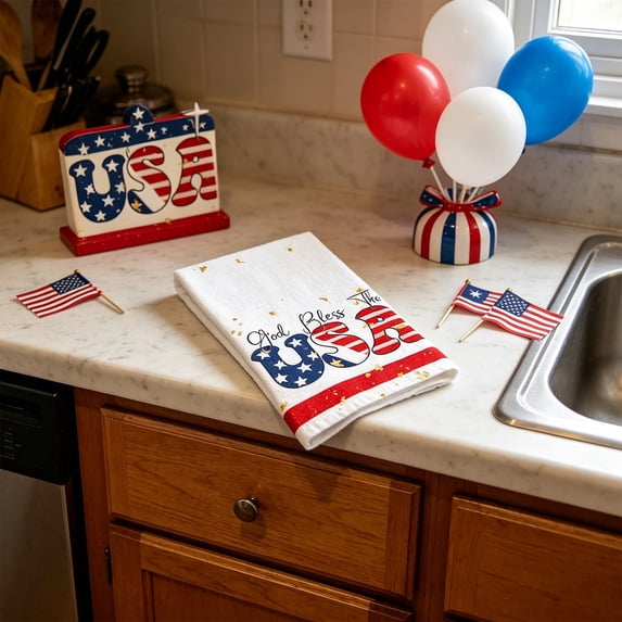 PSVFUJZ 4th of July Kitchen Towels Absorbent Hand Towels Patriotic Dish Towels for Independence Day Holiday Party Home Kitchen Bathroom Daily Use Decor Supplies