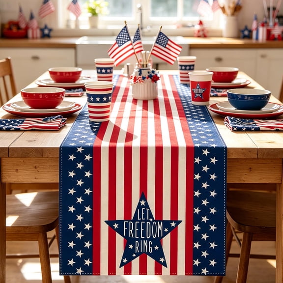 PSVFUJZ 4th of July Table Runner,Patriotic Table Decorations Stars Tea Runner Table Mat for Independence Day Living Room Dining Room Home Decor Daily Use