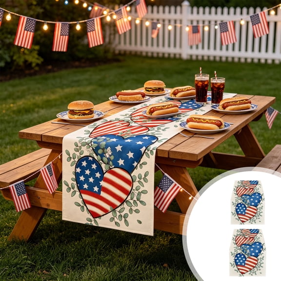 PSVFUJZ 4th of July Table Runner,Patriotic Table Decorations Stars Tea Runner Table Mat for Independence Day Living Room Dining Room Home Decor Daily Use