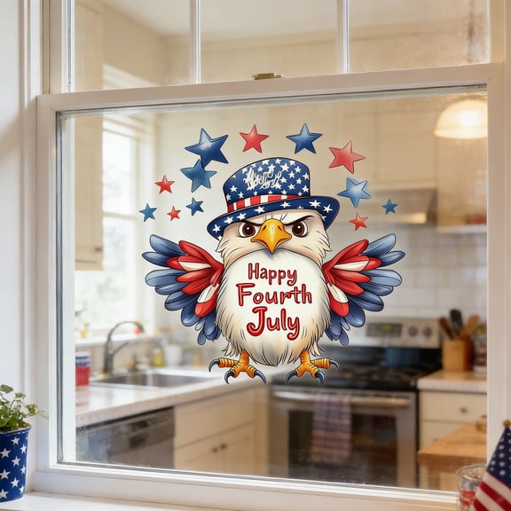 PSVFUJZ 4th of July Window Clings,Patriotic Red White Blue Cartoon Window Stickers Removable Wall Decal for Home Holiday Celebration Party Supplies