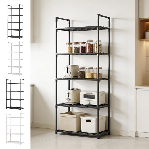 PSVFUJZ 5 Tier Kitchen Microwave Cart Kitchen Rack Rolling Cart Floor Organizer Shelf Microwave Stand for Bathroom Home Organization and General Daily Use