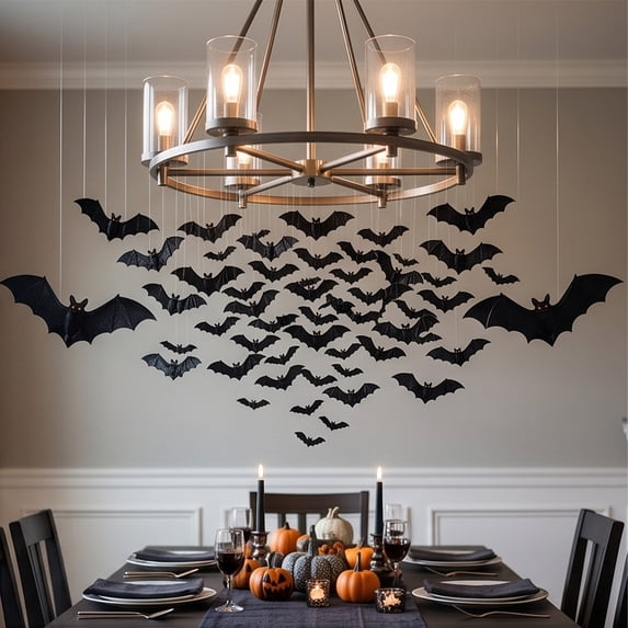 PSVFUJZ 5PCS Halloween Bats Decorations, Black Mini Bats, Luminous Realistic Spooky Bat Ornaments for Cosplay Party Decor Indoor Outdoor Wall Hanging Yard DIY Supplies