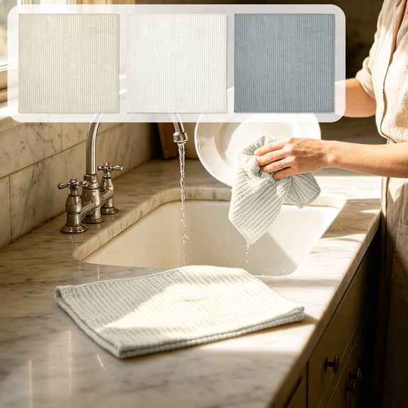 PSVFUJZ Cleaning Cloth,Stain Remover Cleaning Rags,Microfiber Kitchen Dish Cloths Woven Thick Stripe Scouring Pads for Dishes Pots Counters and General Kitchen Use